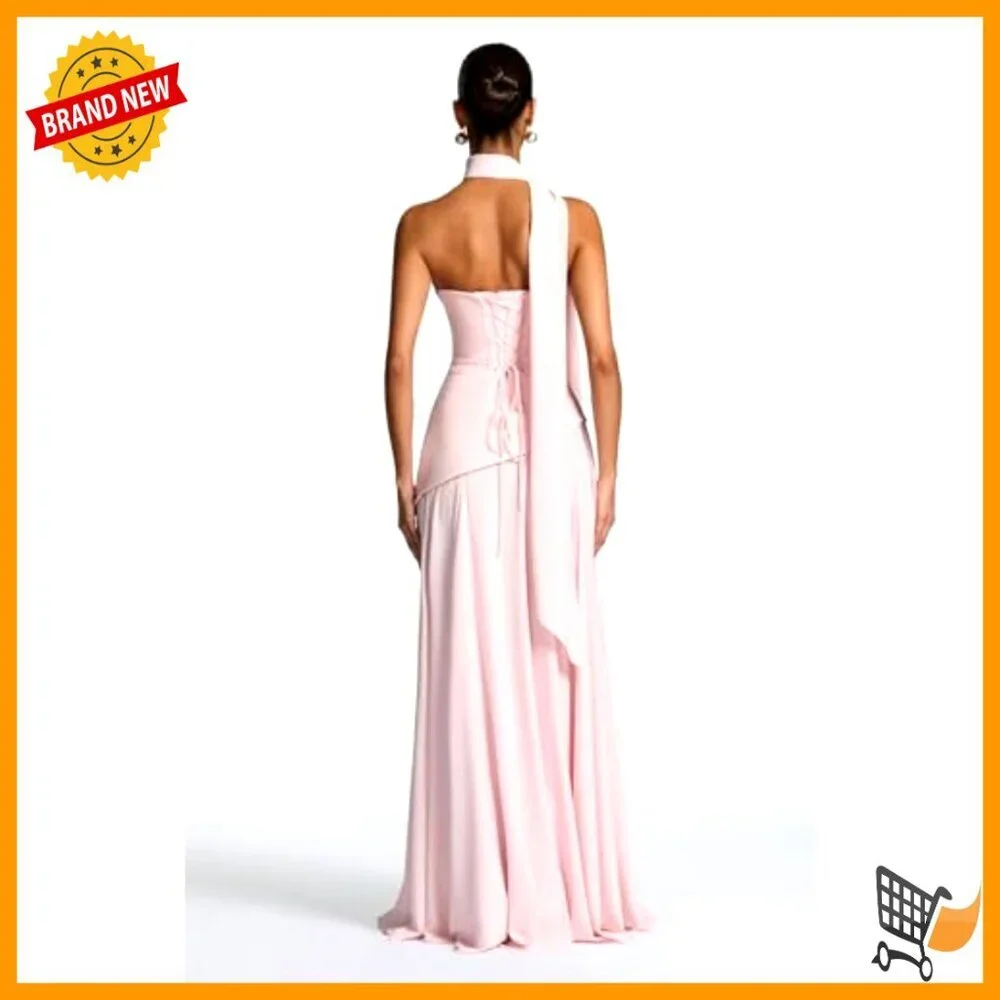 Strapless Satin A-Line Formal Dress with Scarf, Floor Length Bridesmaid Gown